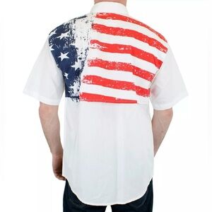 Magellan Outdoors Men's Shirt Lake Fork Americana Flag Relaxed Fit Fish Gear